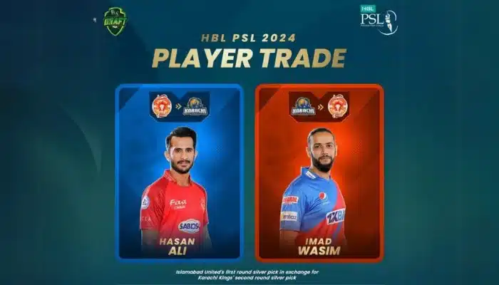 Hassan Ali and Imad Wasim in one poster as they have traded in each others team for PSL 9