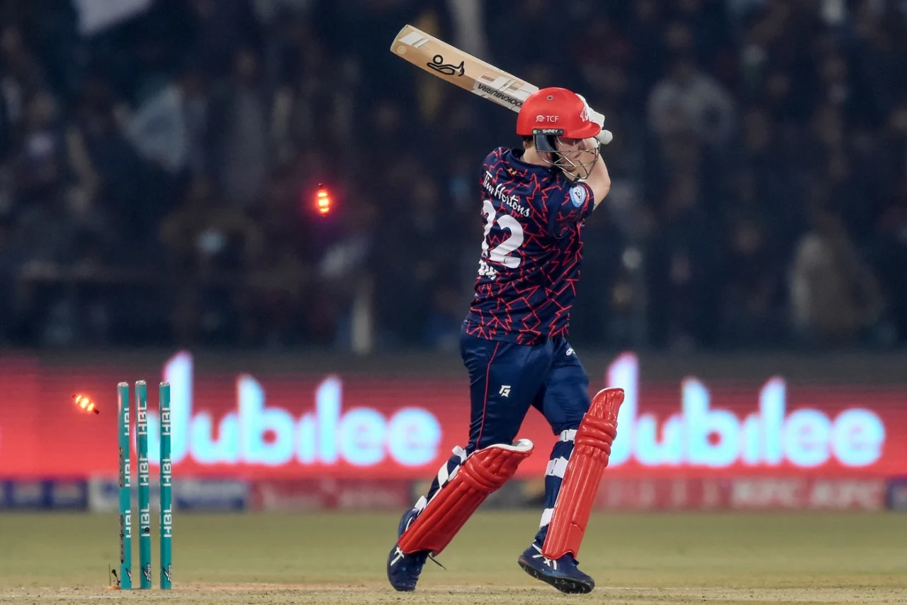 Peshawar Zalmi's Victory: Babar Azam's Batting & Captaincy Shine! 3 Jordan Cox was cleaned up by Luke Wood in the powerplay, Islamabad United vs Peshawar Zalmi, PSL 2024, Lahore, February 26, 2024