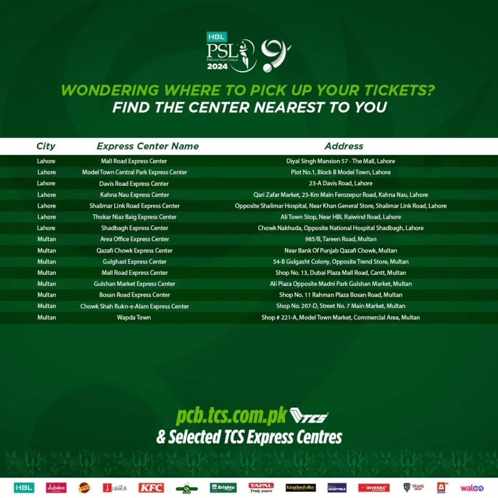 TCS Express Centers in Lahore and Multan