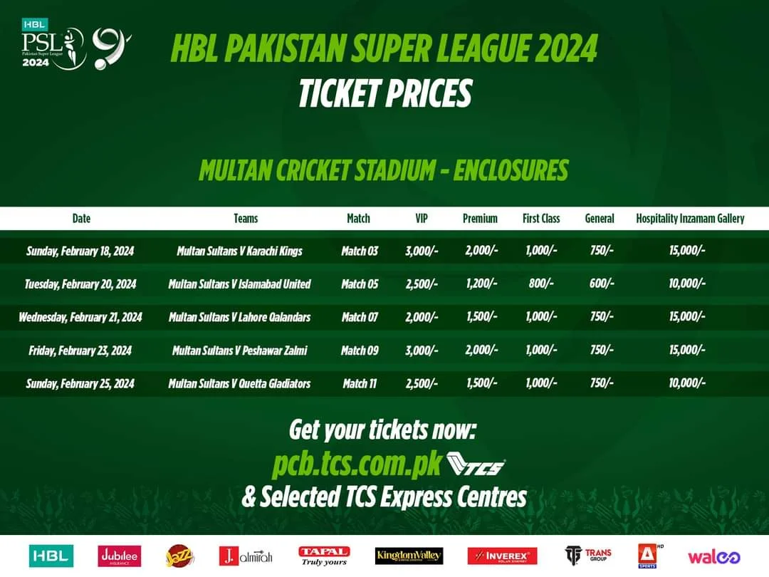 City Wise HBL PSL 9 Ticket Pricing