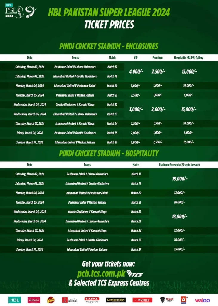 Rawalpindi Stadium Pricing